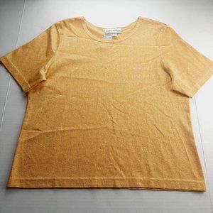 Cathy Daniels Womens Tee T-Shirt Size Medium Yellow Gold Metallic Knit Top